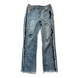 Rachel Roy Women's Size 27 Blue Ripped Mid-Rise Cropped Casual Capri Jeans